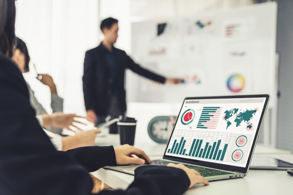 person looking at laptop with graphs with data utilization